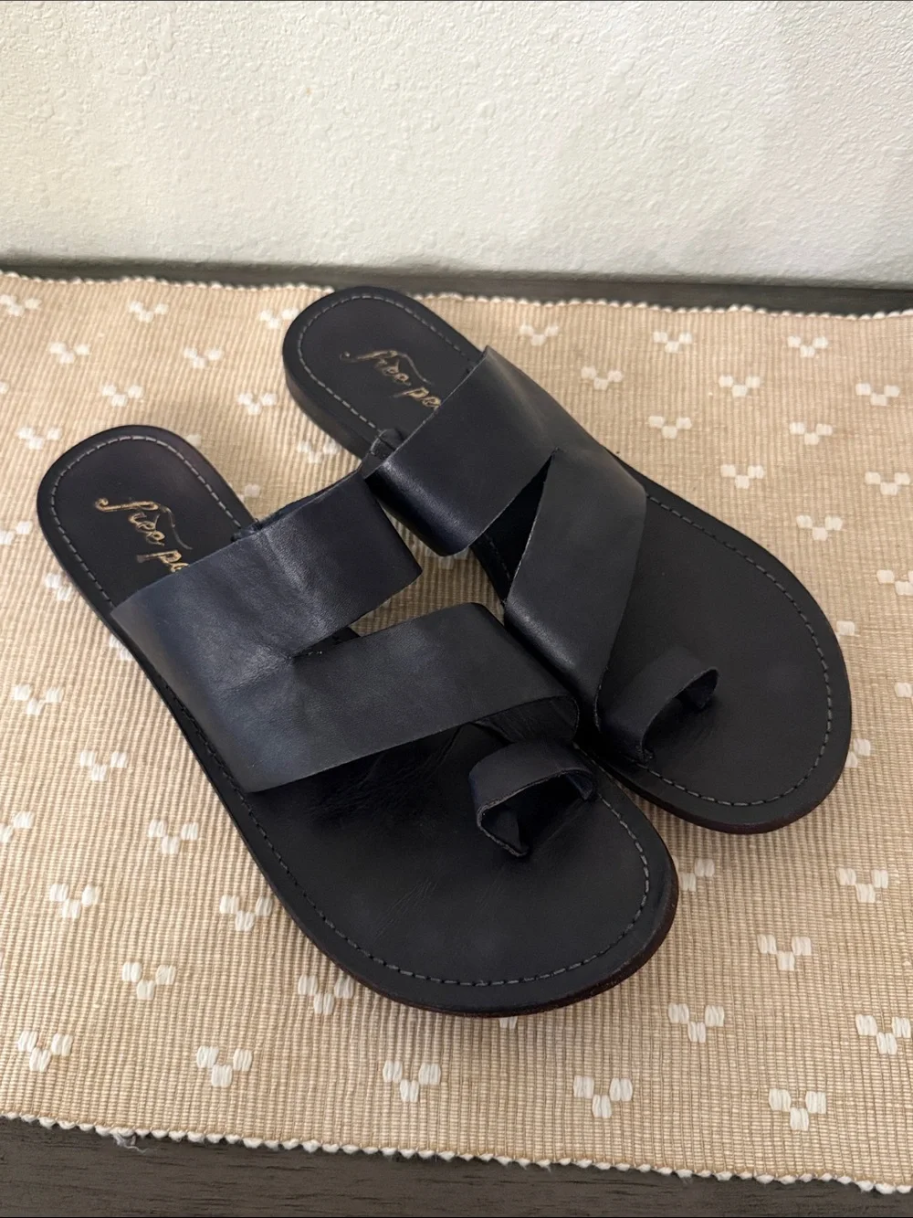Free People Black Leather Slide Sandals